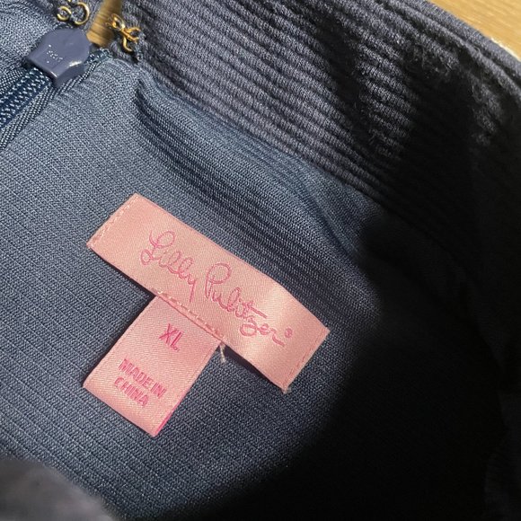 Lilly Pulitzer Callista Shift Dress XL true navy blue white mini high collar zip - Picture 11 of 13